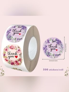 500 pieces/1 roll Floral Thank you stickers